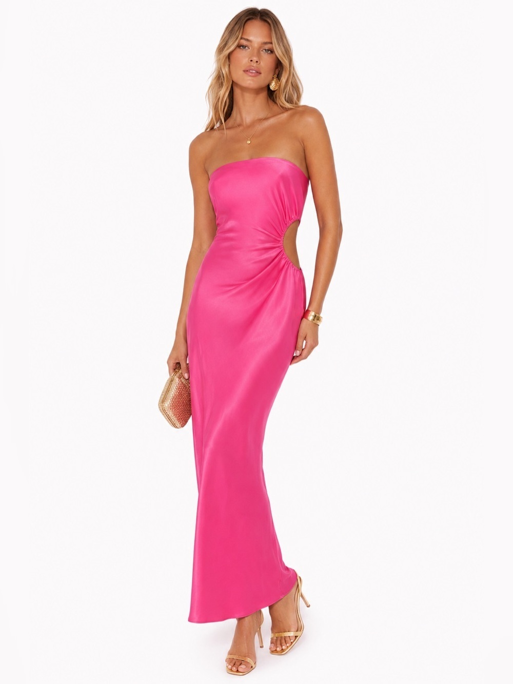 Reformation Nevaeh Hot Pink Satin Cutout Maxi Dress XL NWT